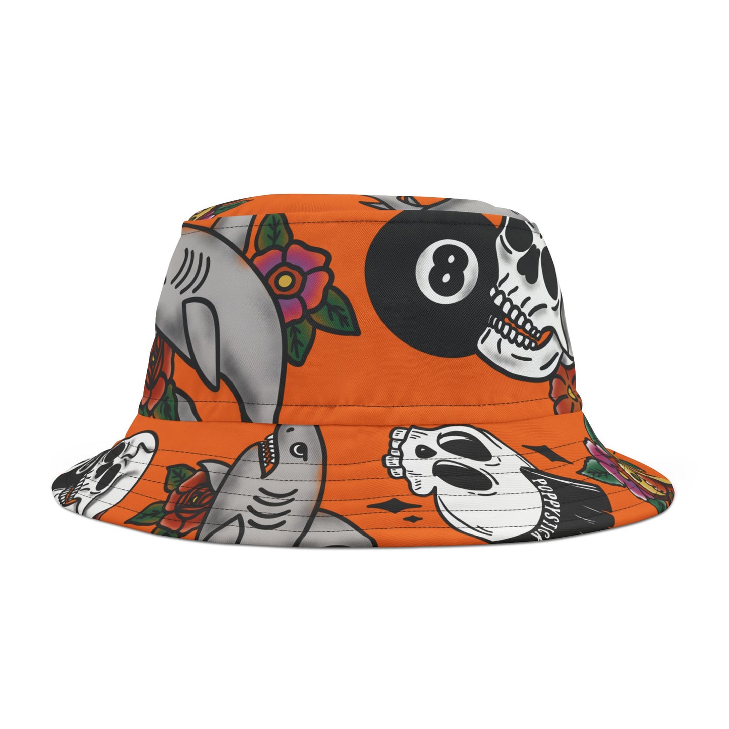 Orange American Traditional Tattoo Bucket Hat | Vintage Sticker-Style Design